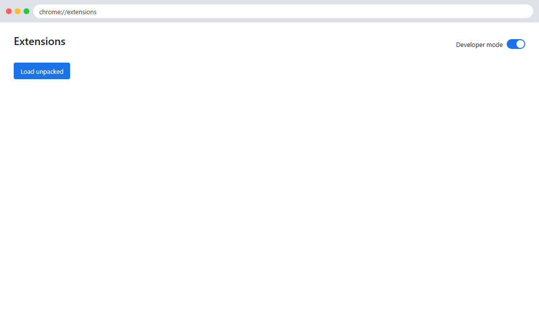 صفحه chrome://extensions با روشن بودن Developer mode