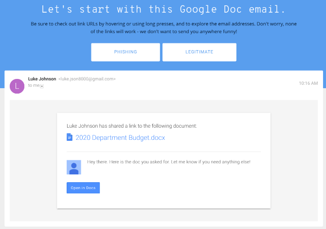 وبسایت Google’s Phishing Quiz