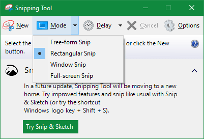 برنامه اسکرین شات Snipping Tool / Snip & Sketch
